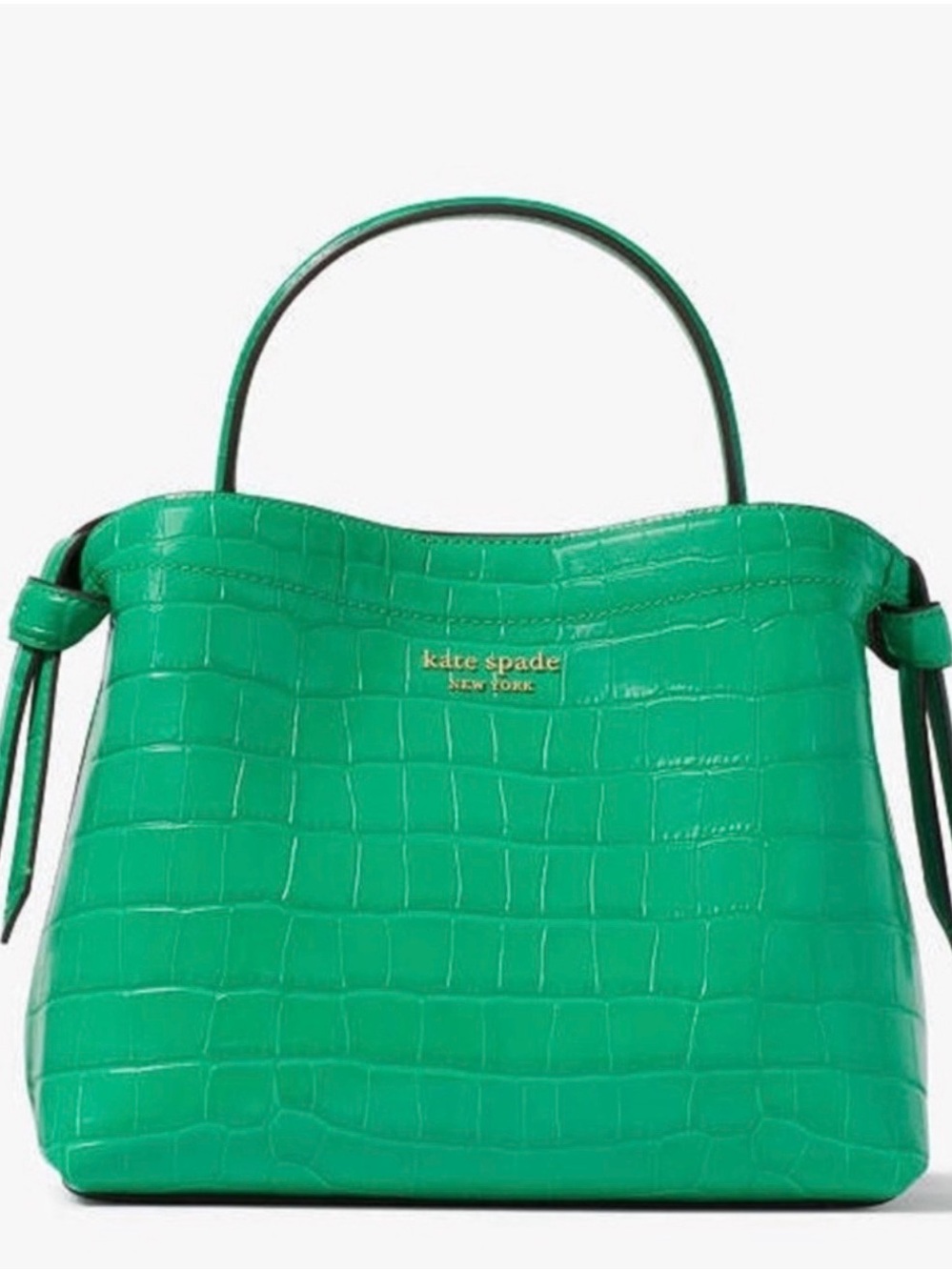 New Kate Spade Green Croc-Embossed Leather Top-Handle Bag with Crossbody Strap